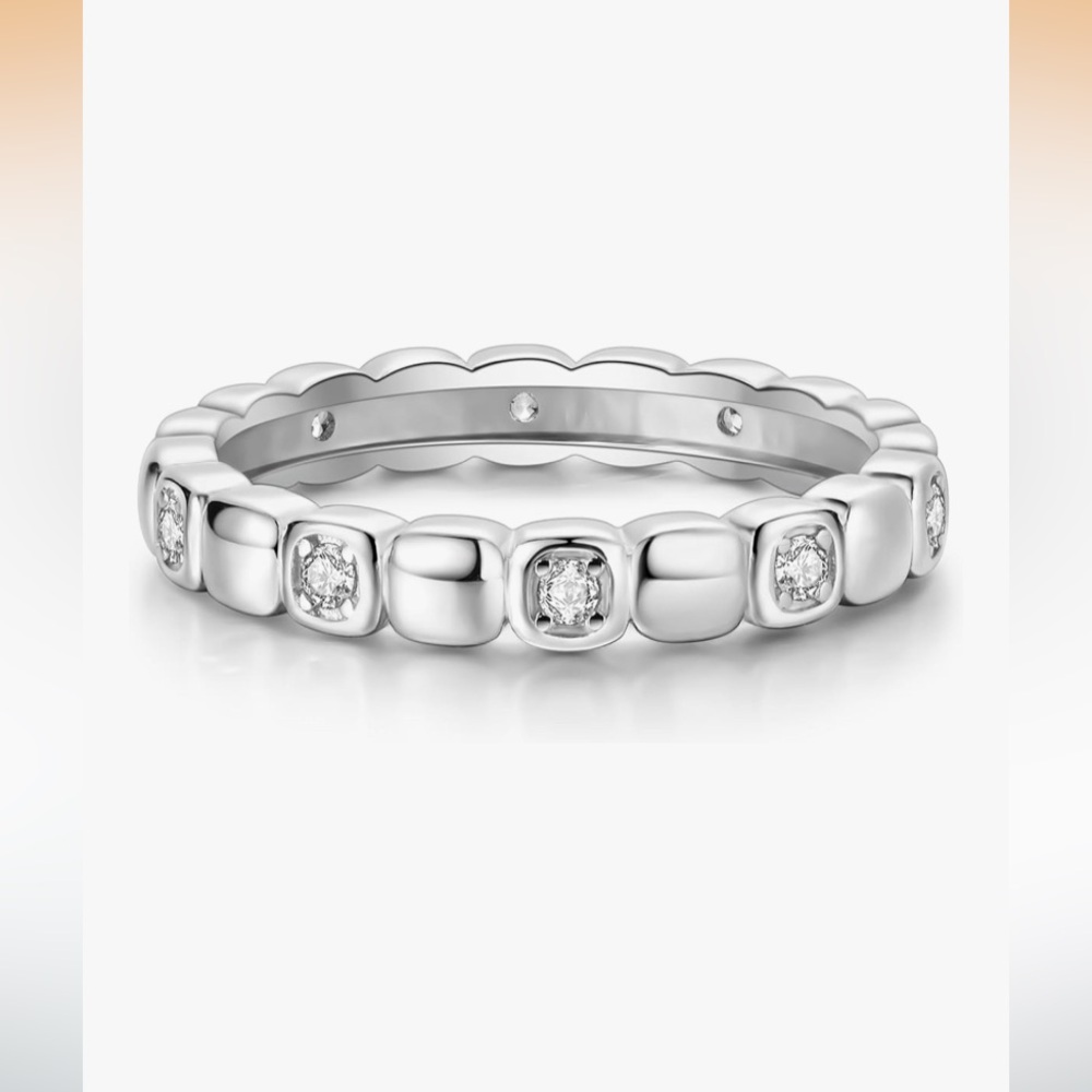 Sterling Silver Round-Bezel cubic zirconia Stackable Ring - White